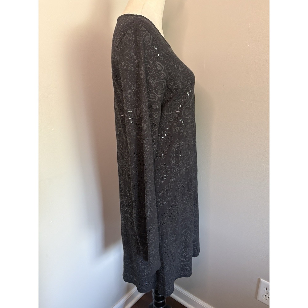 Calypso St Barth Savvy Sequin Embroidered Dress Tunic L Charcoal Gray Black Knit - Picture 3 of 8
